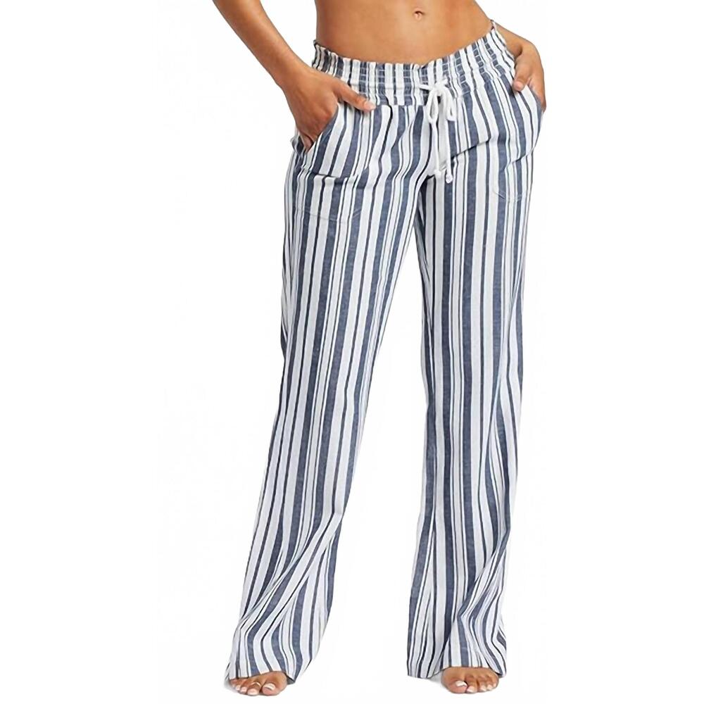 NEW ROXY oceanside yarn dye pants in mood indigo paradise stripe